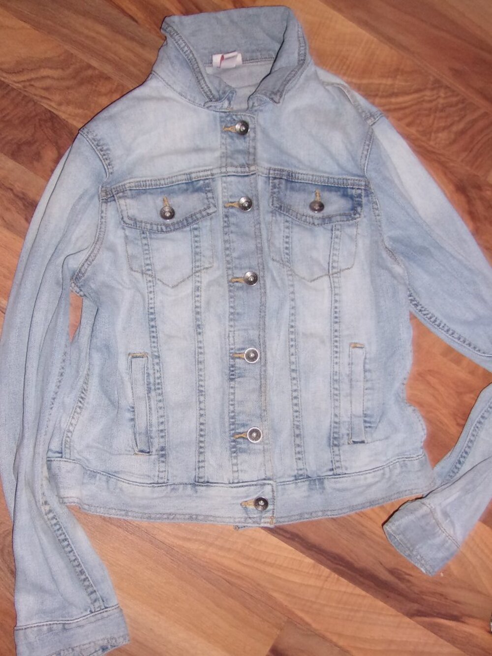 size small womens light blue jean denim jacket coat